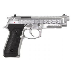 Страйкбольный пистолет WE M92 Hex cut silver gas HOPUP 6mm full metal GBB 25BBs